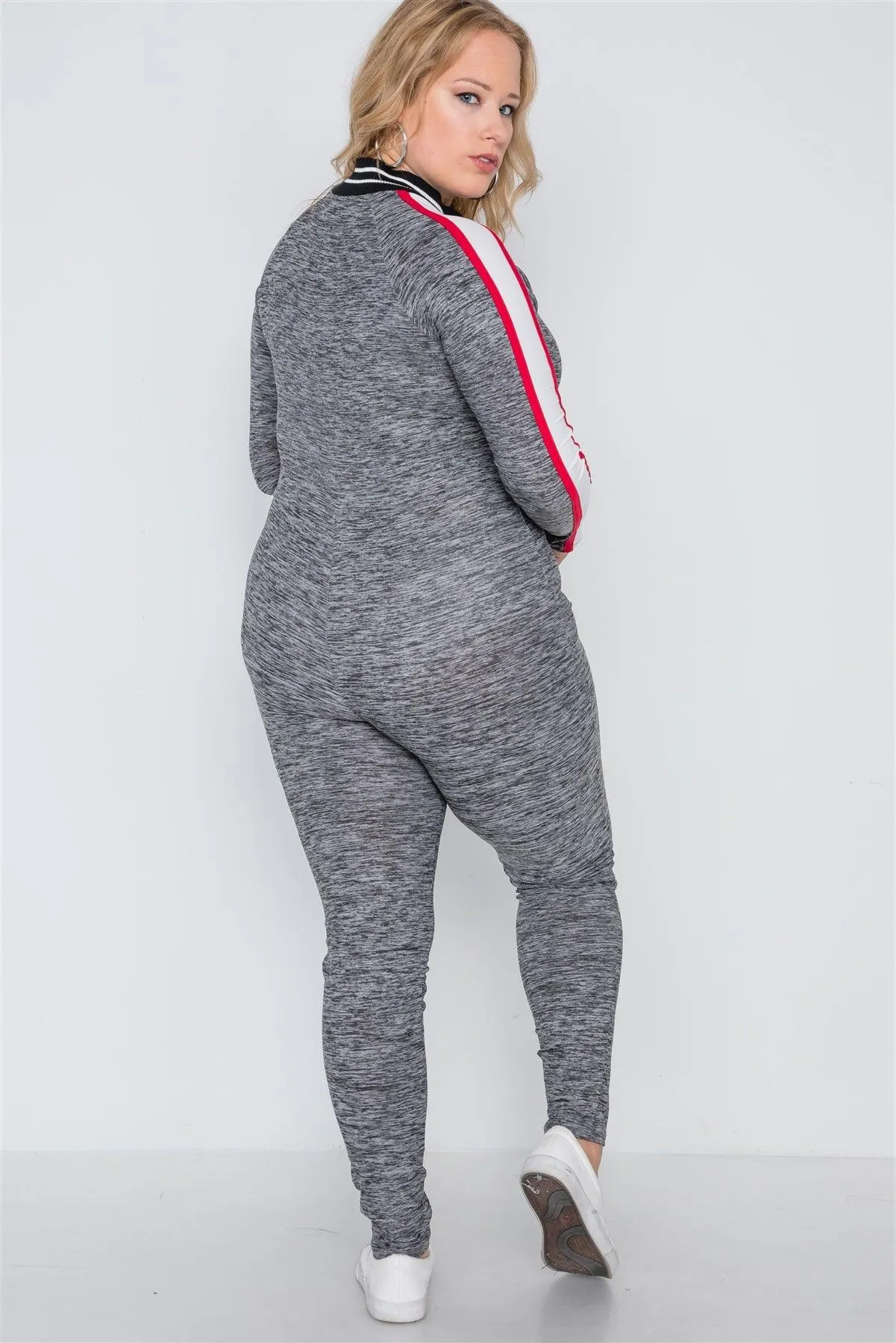 Plus Size Grey Heathered Colorblock Jumpsuit