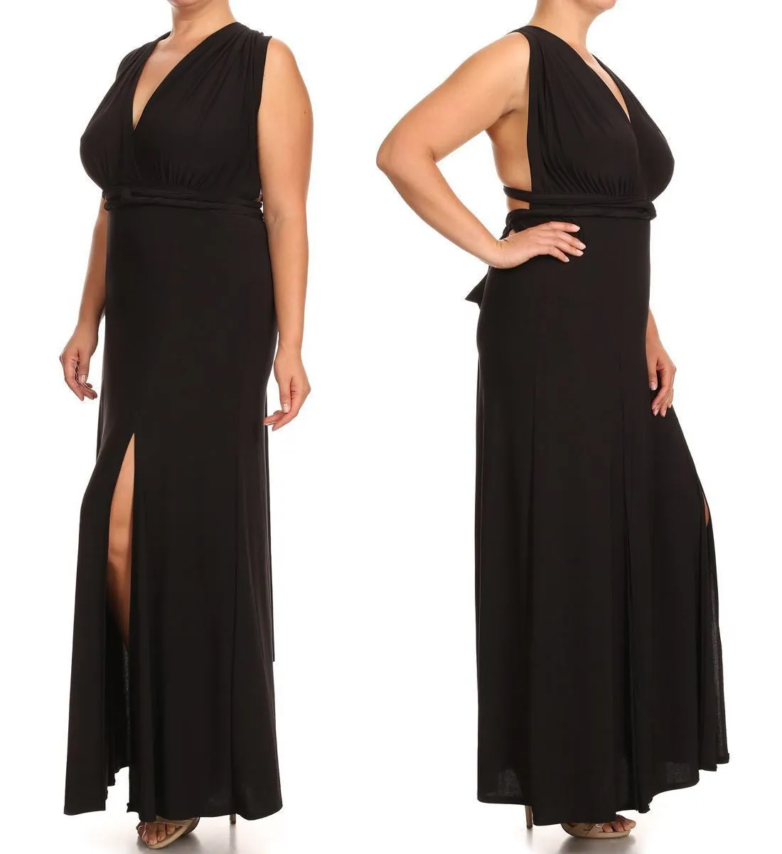 Plus Size Sleeveless Magic Transformer Maxi Dress Black