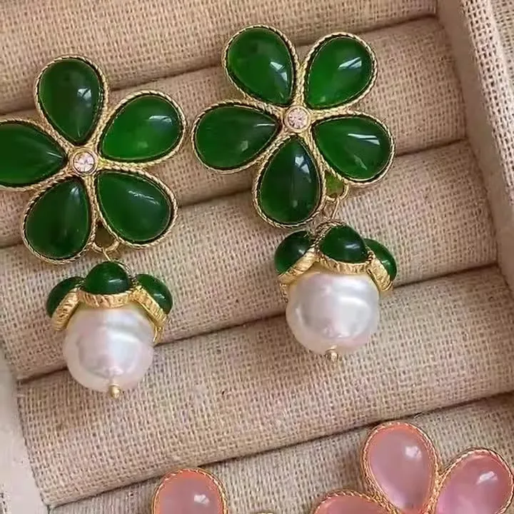 Pre Order:  Glass Flower Pearl Earrings