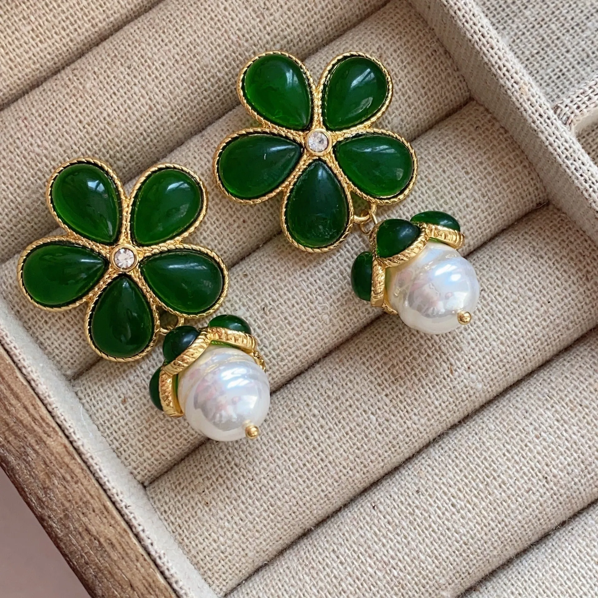 Pre Order:  Glass Flower Pearl Earrings