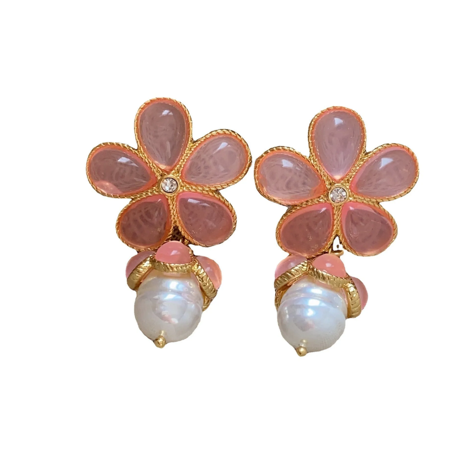 Pre Order:  Glass Flower Pearl Earrings