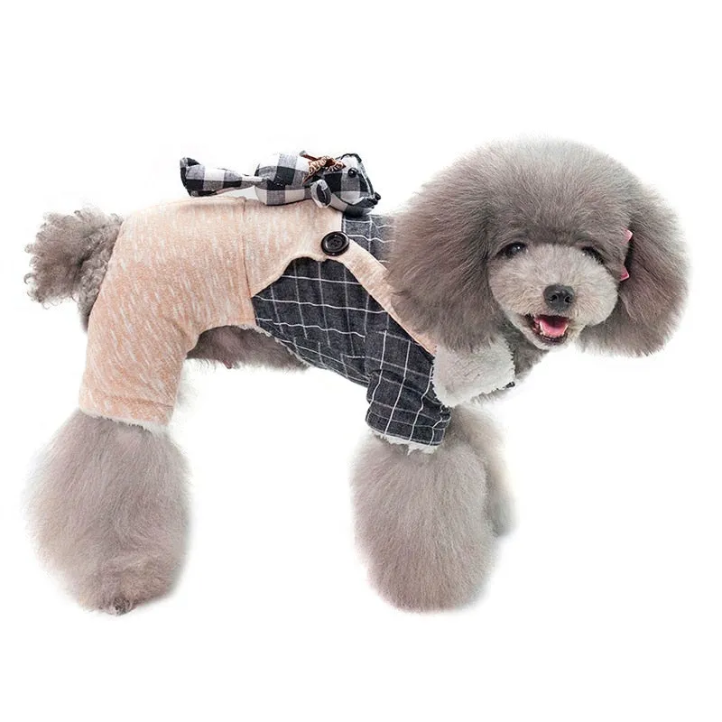 Puppy Jumpsuit Warm Dog Coat Plaid Bear Winter Overalls