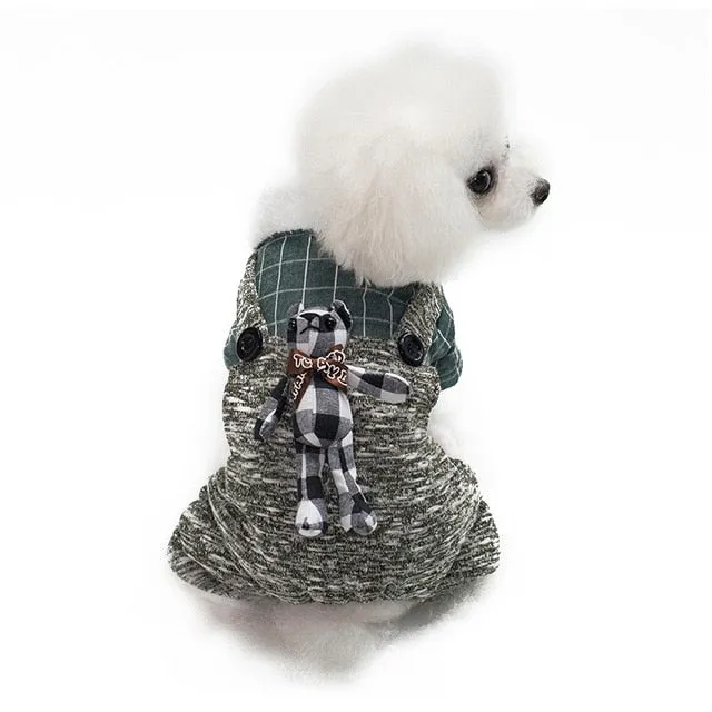 Puppy Jumpsuit Warm Dog Coat Plaid Bear Winter Overalls