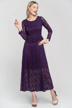 Purple Floral Lace Peplum Maxi Dress