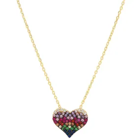 RAINBOW HEART NECKLACE, GOLD