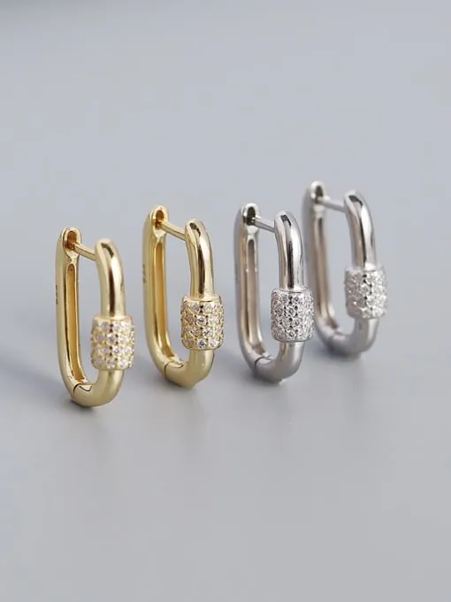 Rectangle Hoop Earrings Pave Zircon Hypoallergenic Luxury Barrel Style .925 sterling silver Earrings