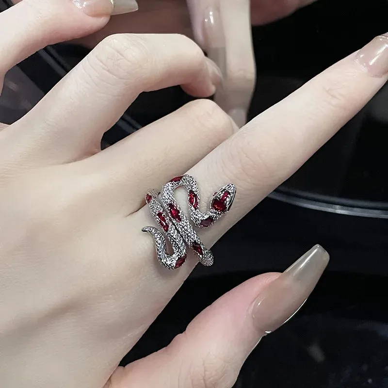 Red Green Black Drop Glaze Punk Snake Rings for Women Men Retro Silver Color Open Adjustable Finger Rings Fashion Female Jewelry