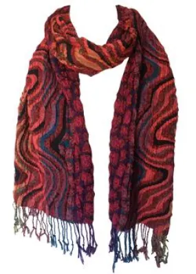 Red Wavy Textured Viscose Scarf