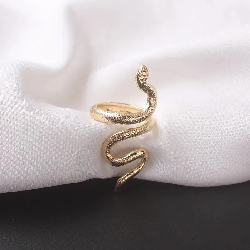 Retro Punk Snake Ring for Men Women Exaggerated Antique Adjustable Finger Ring Fashion Personality Stereoscopic Opening Rings