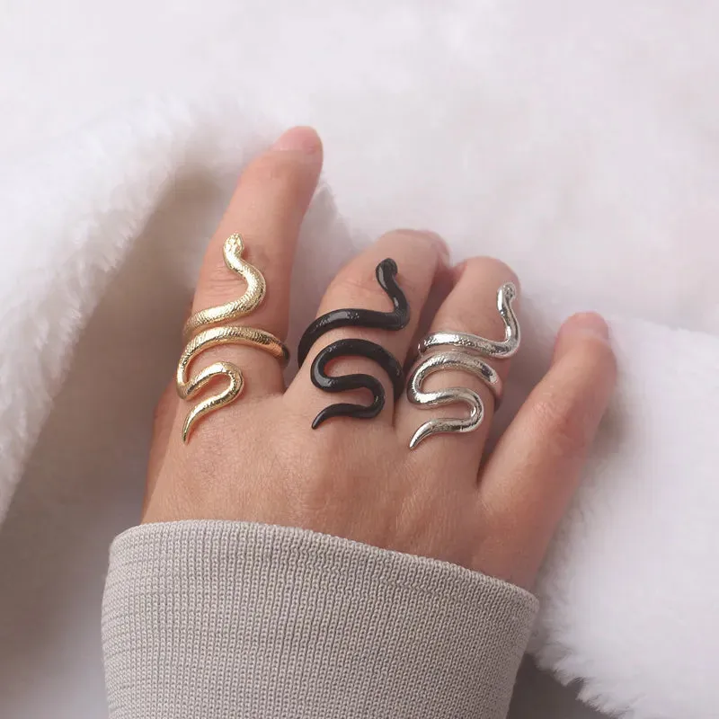 Retro Punk Snake Ring for Men Women Exaggerated Antique Adjustable Finger Ring Fashion Personality Stereoscopic Opening Rings