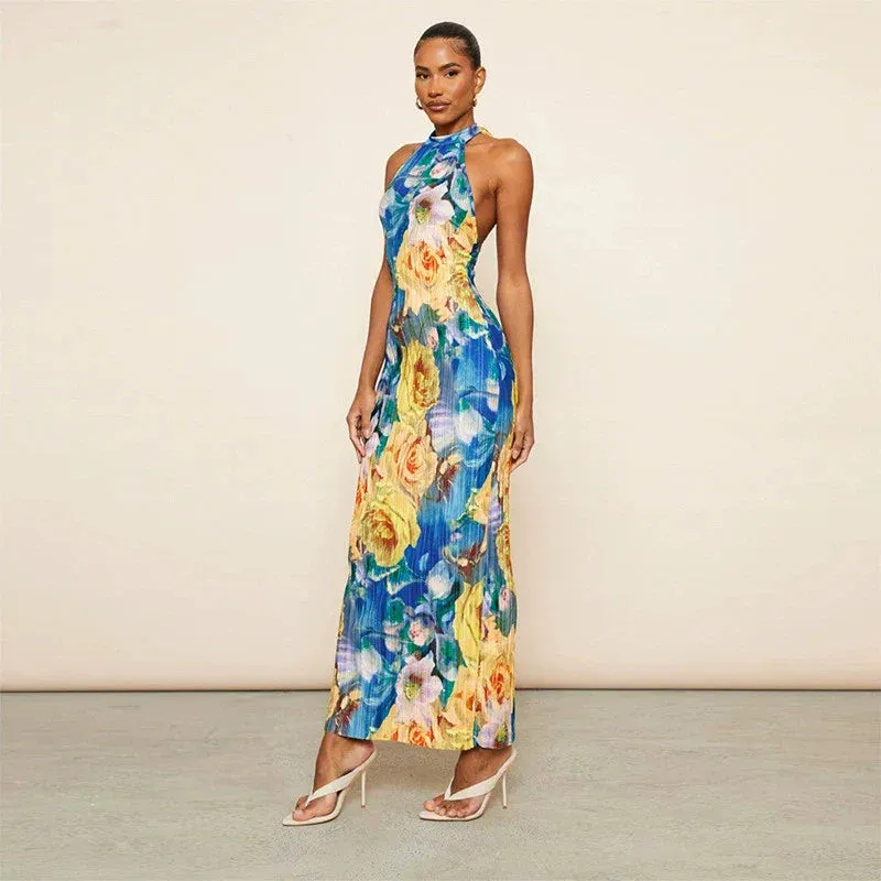 Reyna Floral Halter Neck Midi Dress