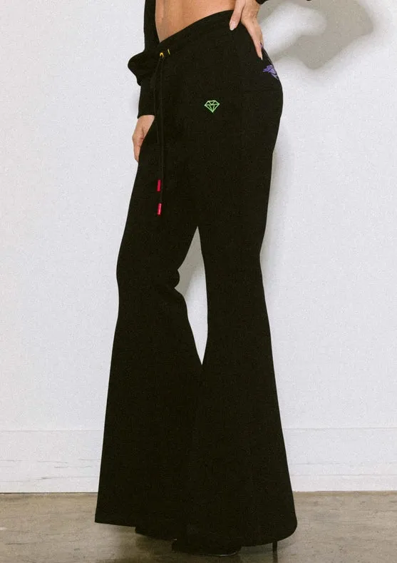 Rose Flare Leg Track Pants Black