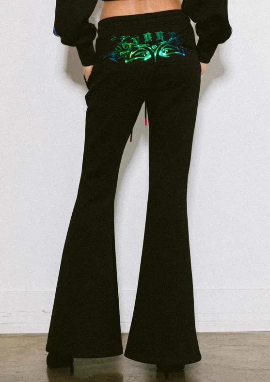 Rose Flare Leg Track Pants Black