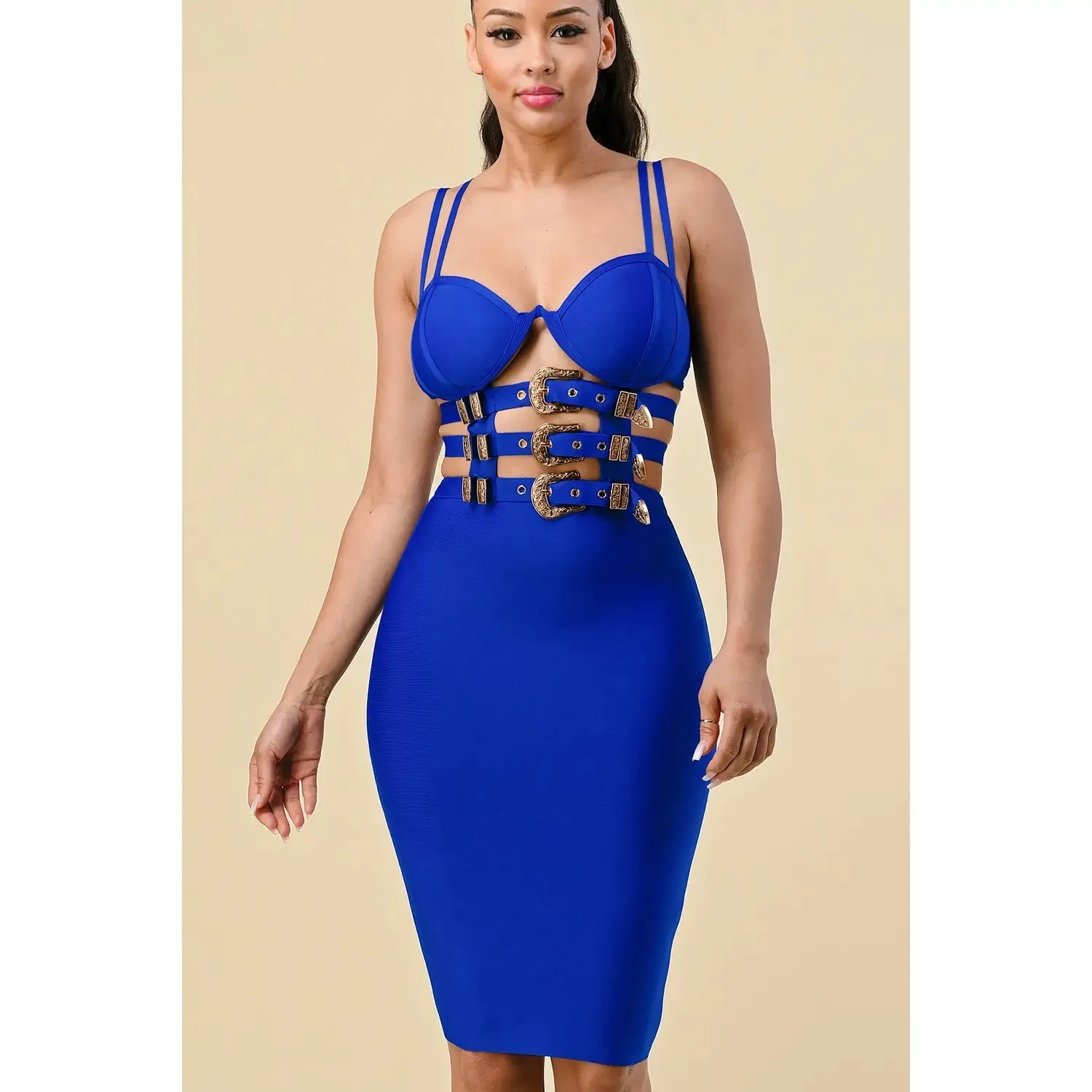 Royal Blue Bandage Bodycon Belt Midi