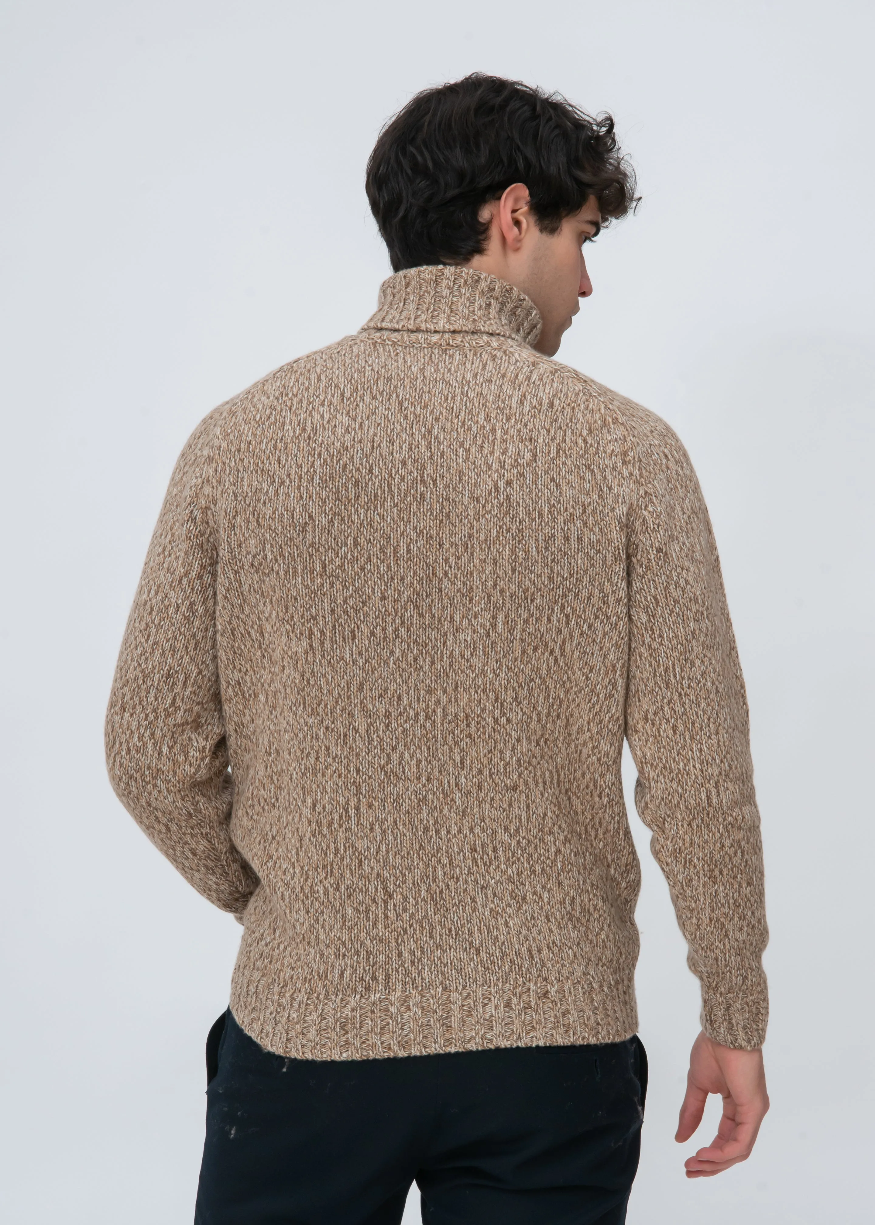 SADDLE SLEEVE MOULINE TURTLENECK SWEATER