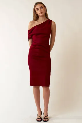 Scuba Midi Dress in Burgundy