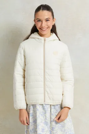 Senior Girls White Padded Hooded Jacket