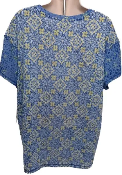 Shirt Pullover-Short Sleeve-Island Breeze Blue Floral-Women's-M23509tm