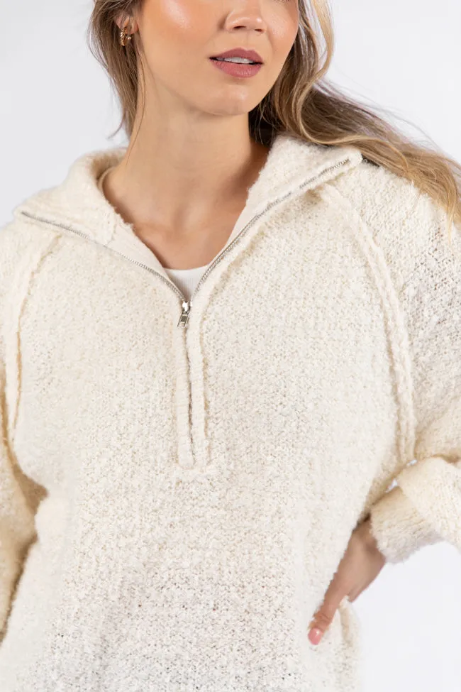 Signature Move Cream Fuzzy Quarter Zip Pullover FINAL SALE