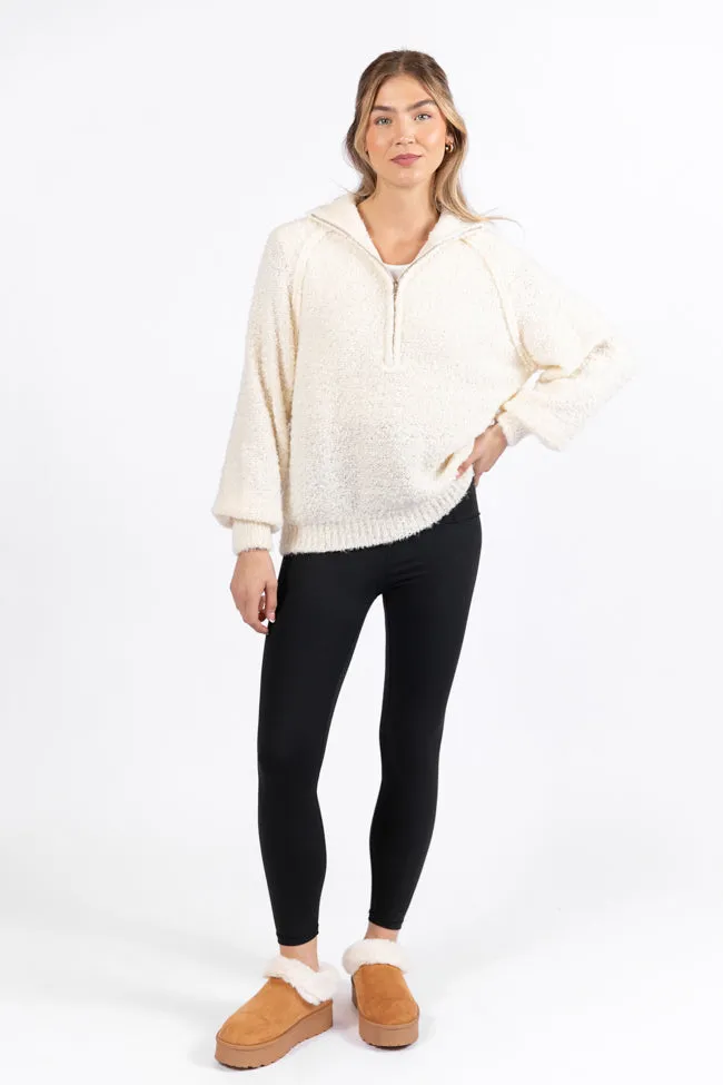 Signature Move Cream Fuzzy Quarter Zip Pullover FINAL SALE