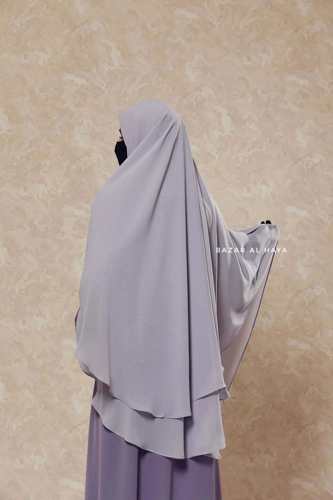 Silver Two Layered Three -In- One Snap Scarf, Khimar, Cape - Super Soft