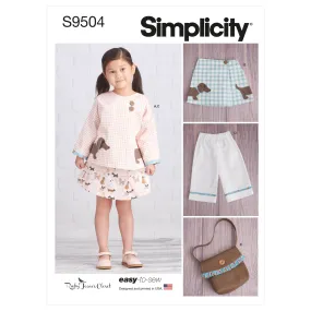 Simplicity Sewing Pattern 9504 Childrens Jacket, Skirt, Cropped Pants and Purse