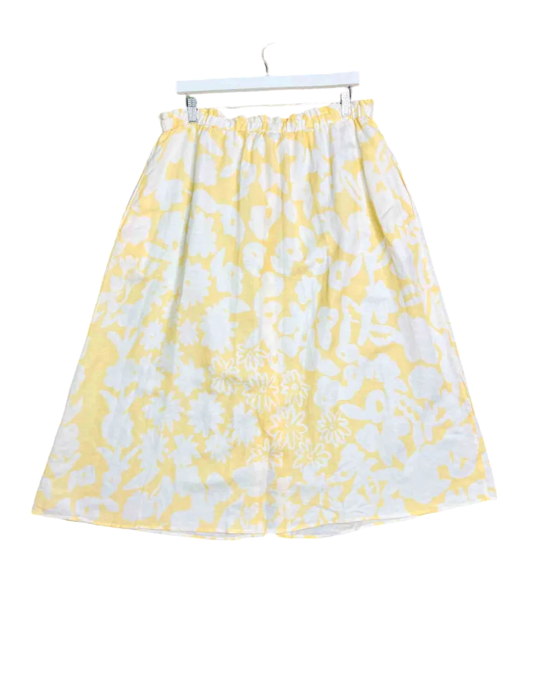 Size 3XL | Variety Hour Yellow and White Floral Linen Blend Midi Skirt