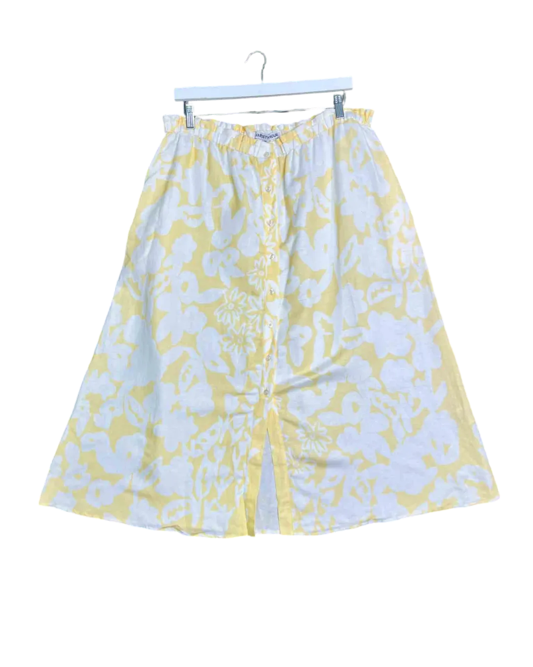 Size 3XL | Variety Hour Yellow and White Floral Linen Blend Midi Skirt