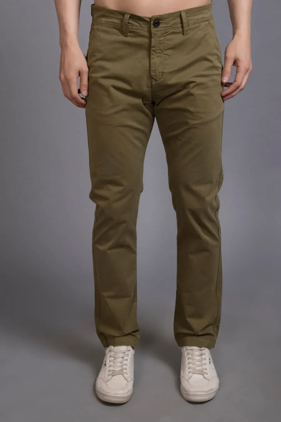 Slim fit cotton chinos-Olive Green