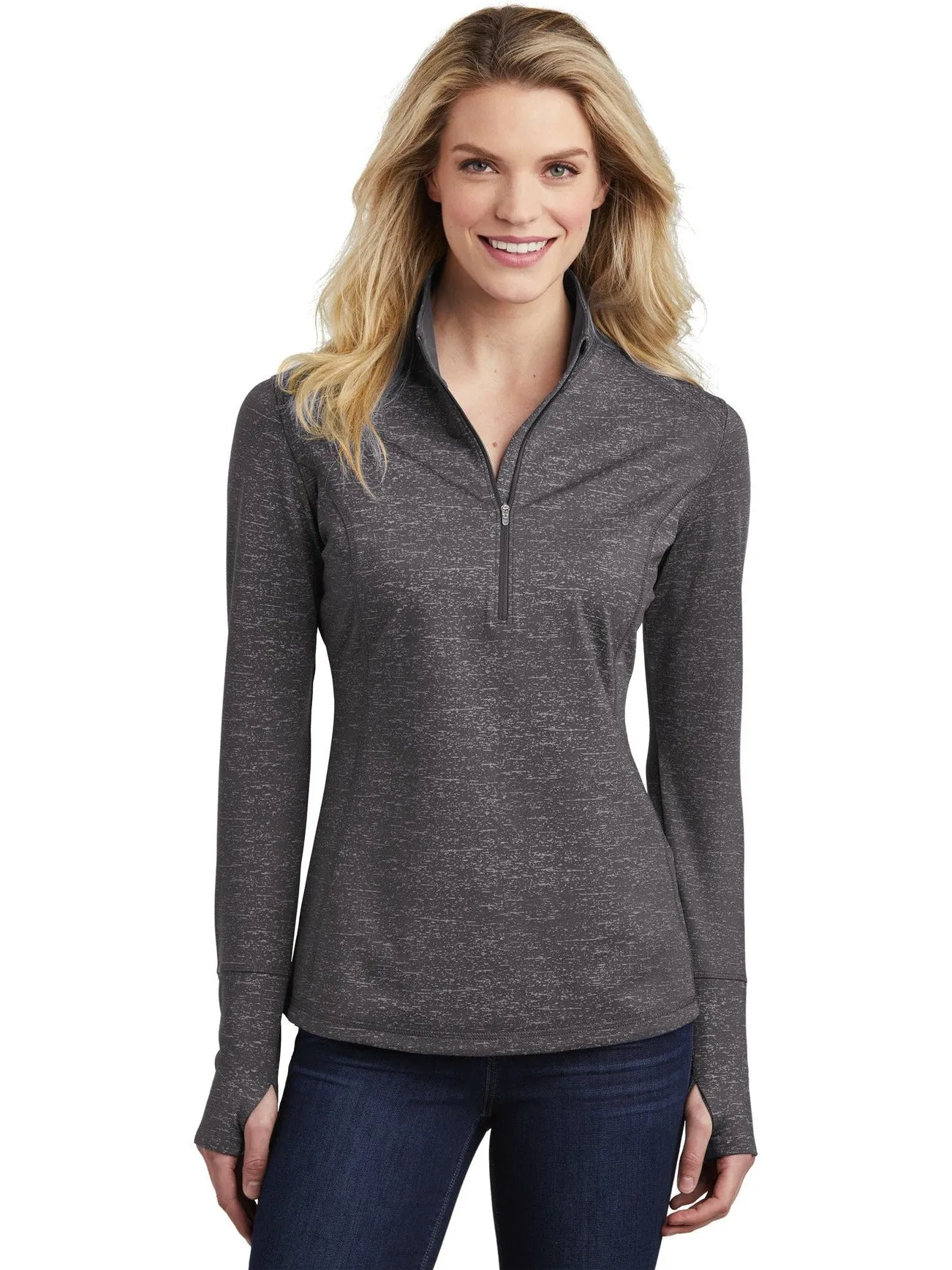 Sport-Tek Ladies Sport-Wick Stretch Reflective Heather 1/2-Zip Pullover