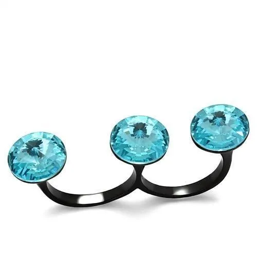 Stainless Steel Ring Top GRD Crystal Sea Blue TK2103 for Women Style BlackIon