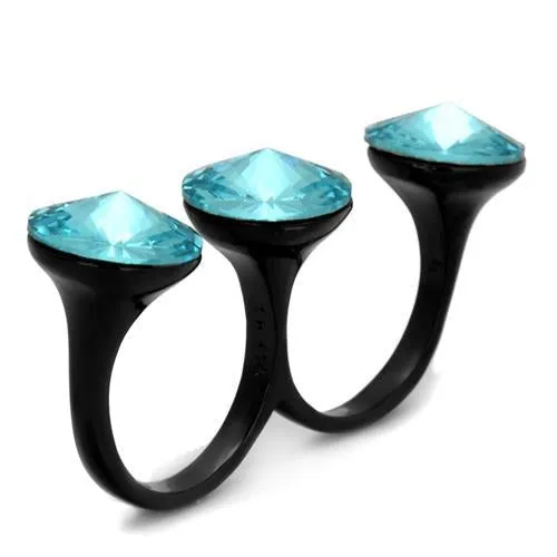 Stainless Steel Ring Top GRD Crystal Sea Blue TK2103 for Women Style BlackIon