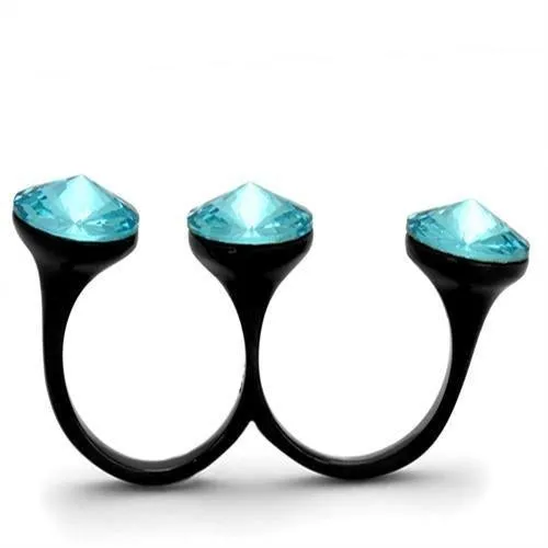 Stainless Steel Ring Top GRD Crystal Sea Blue TK2103 for Women Style BlackIon