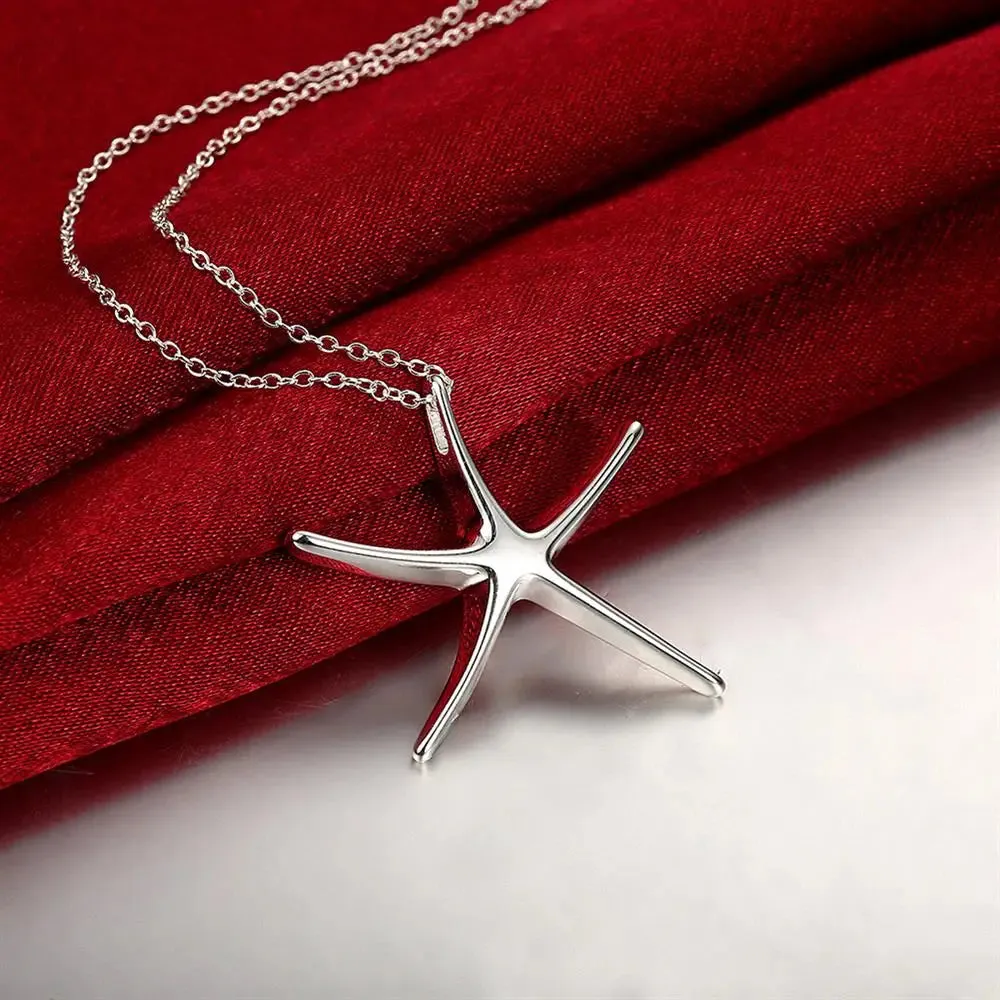 Sterling Silver Starfish Pendant Bracelet Necklace Earrings Set