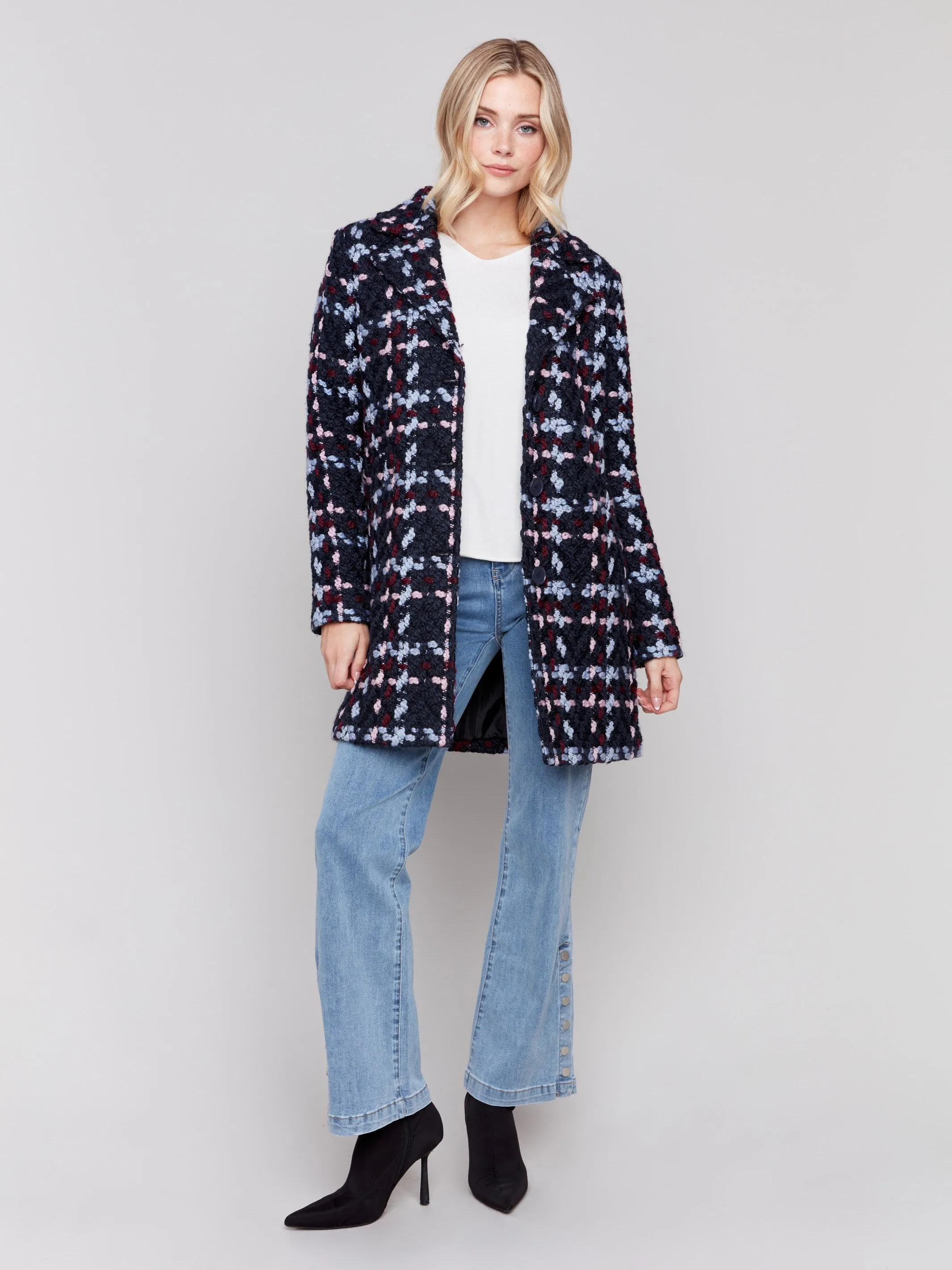 Straight Cut Bouclé Knit Coat - Pastel