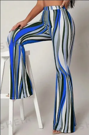 Striped High Waist Flared Leg Pants