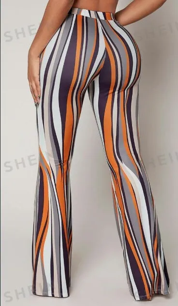 Striped High Waist Flared Leg Pants