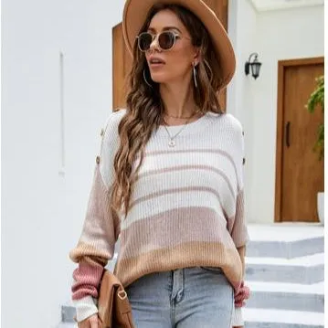 Striped Loose Casual Pullover Sweater  Woman Wholesale