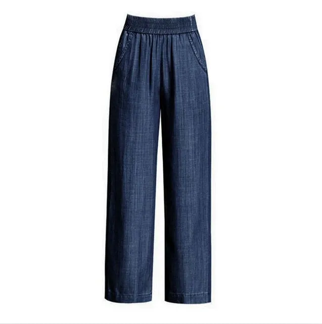 Summer Casual Ladies' Slim Mid Waist Cotton Wide Leg Jeans