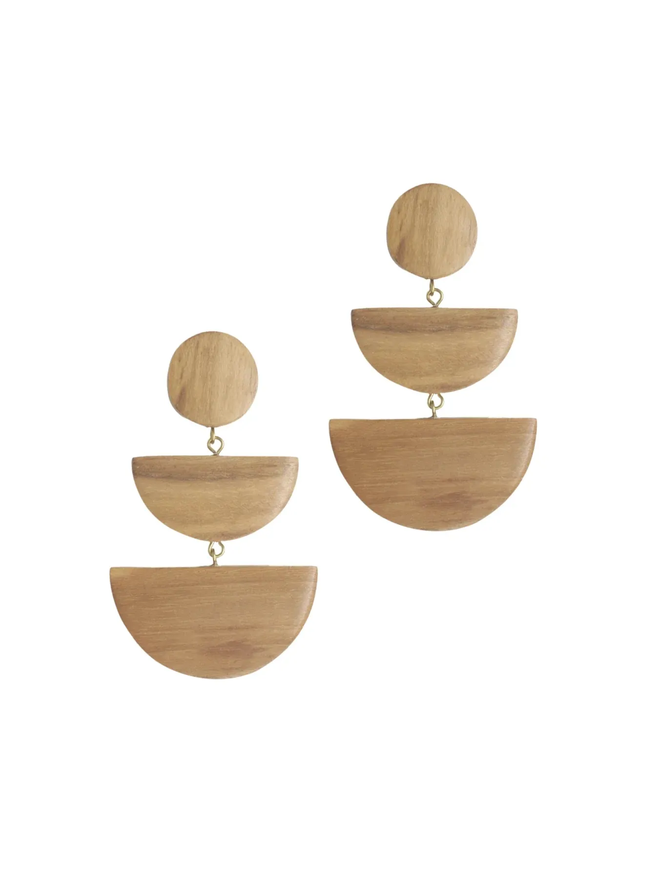 Teak Wood Triad Earrings