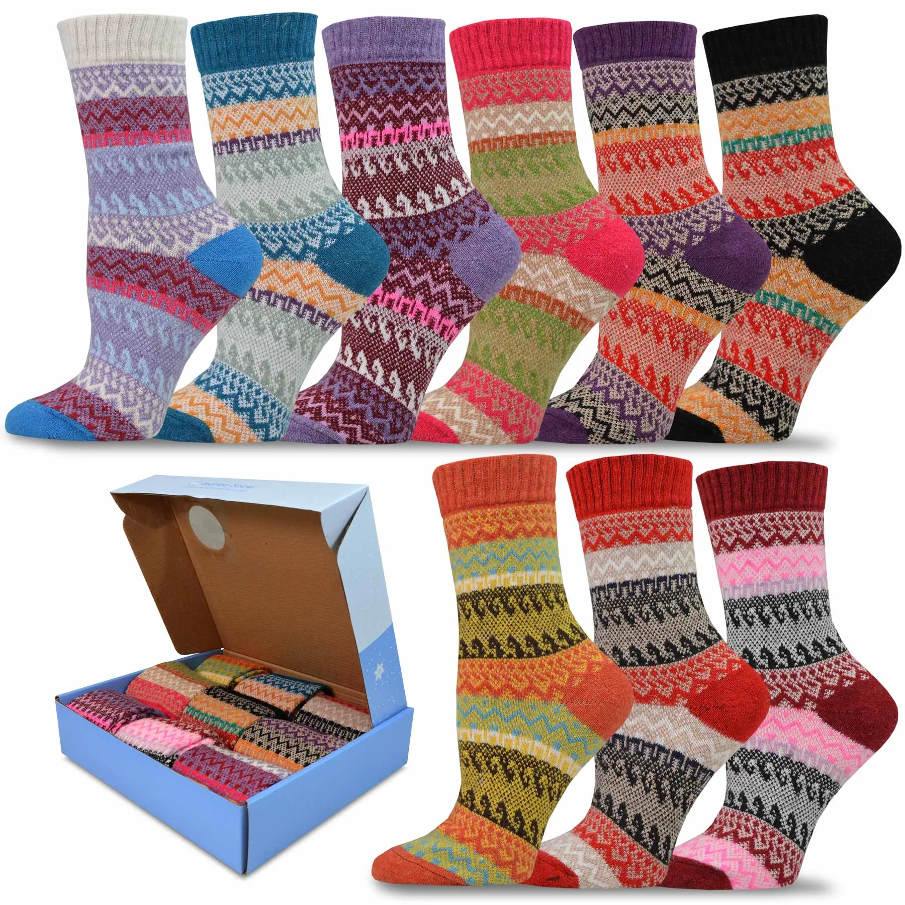 TeeHee Socks Women's Warmer Crew Jacquard Basic 9-Pack Gift Box (12156)