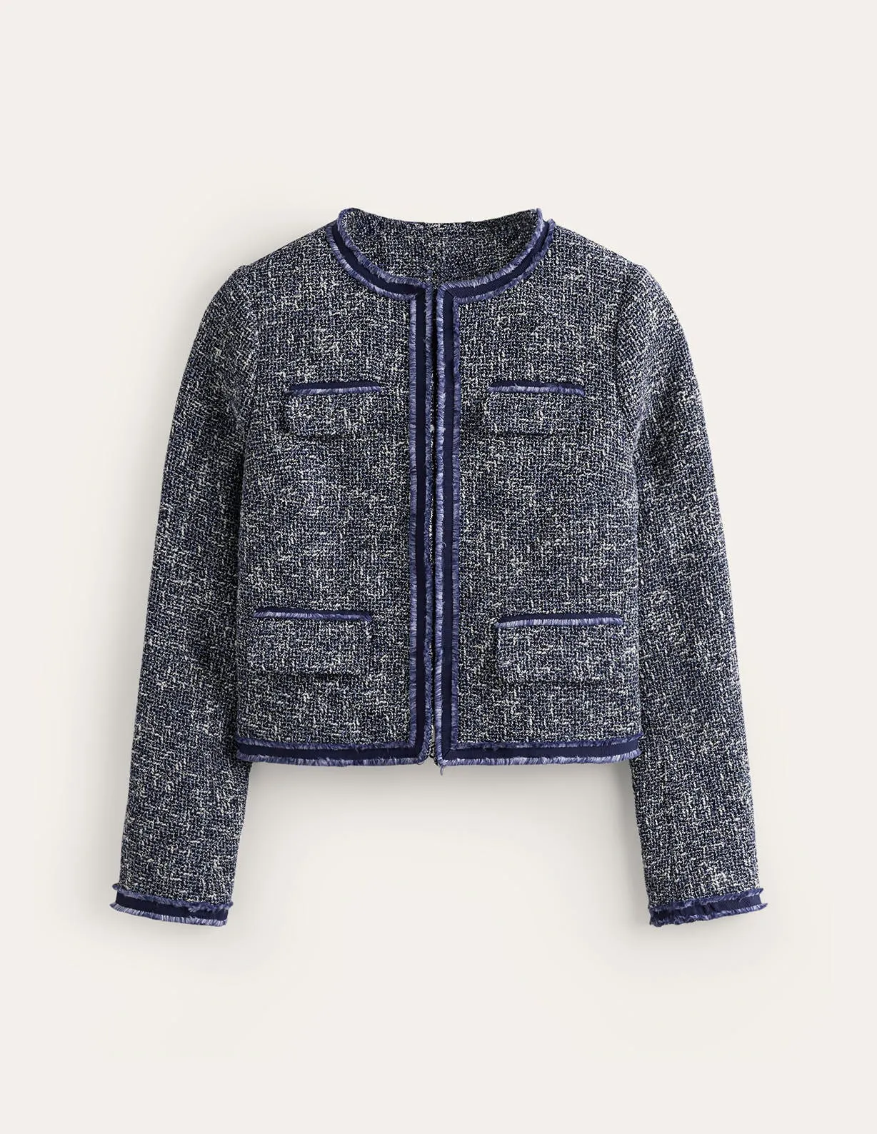 Textured Interest Crop Jacket-Navy