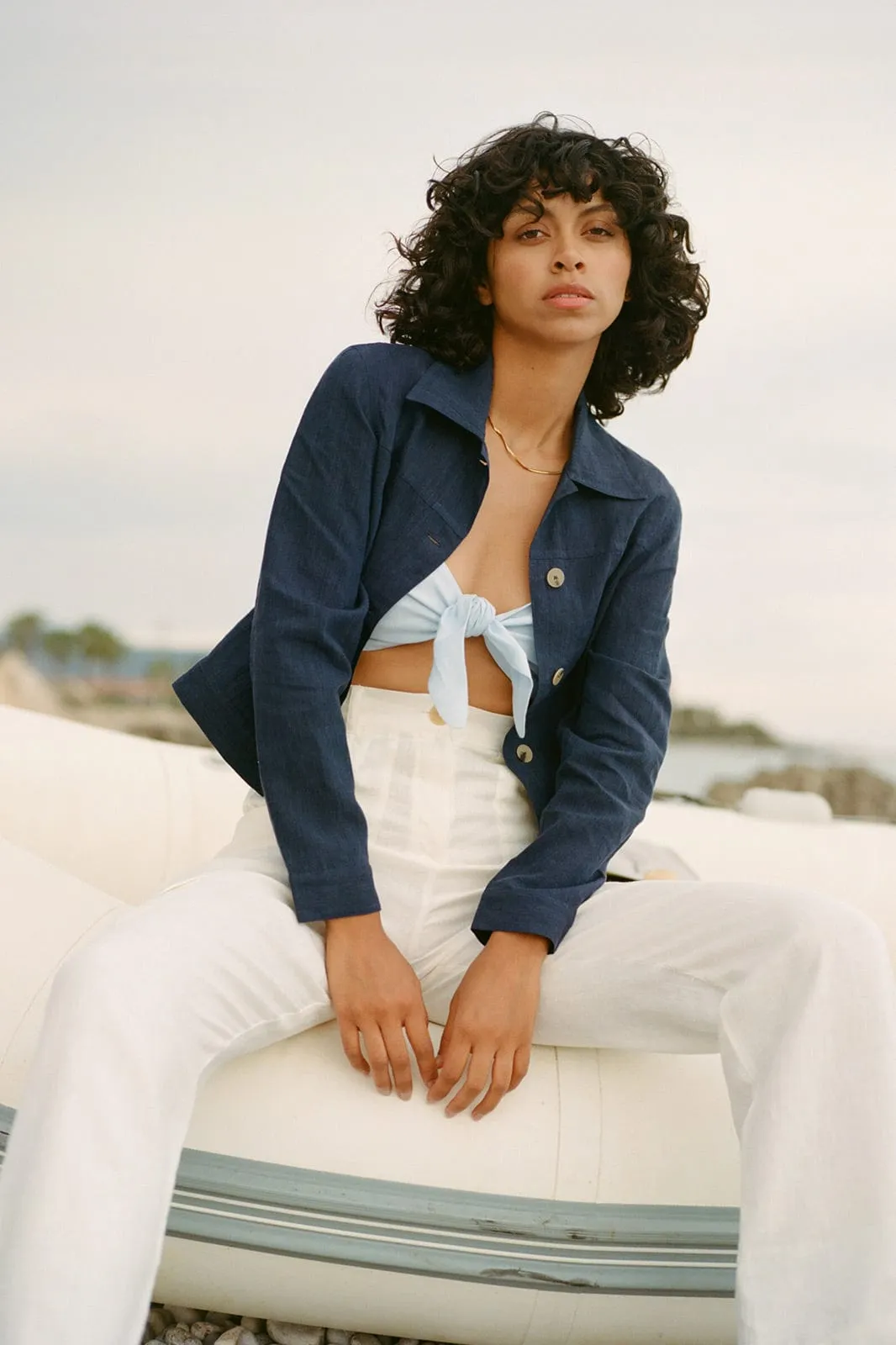 The Elba Cropped Jacket in Denim Blue