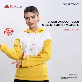 Turkish Cute Cat Hoodie Women Fashion Sweatshirt - Yellow