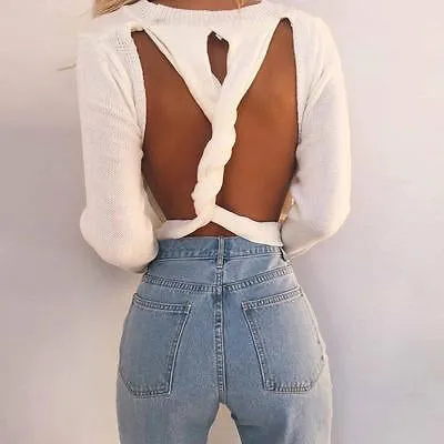 twirl cutout back sweater top