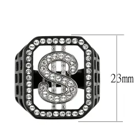 Two Tone IP Black (Ion Plating) Stainless Steel Ring with Top Grade Crystal in Clear for Women Style TK3758