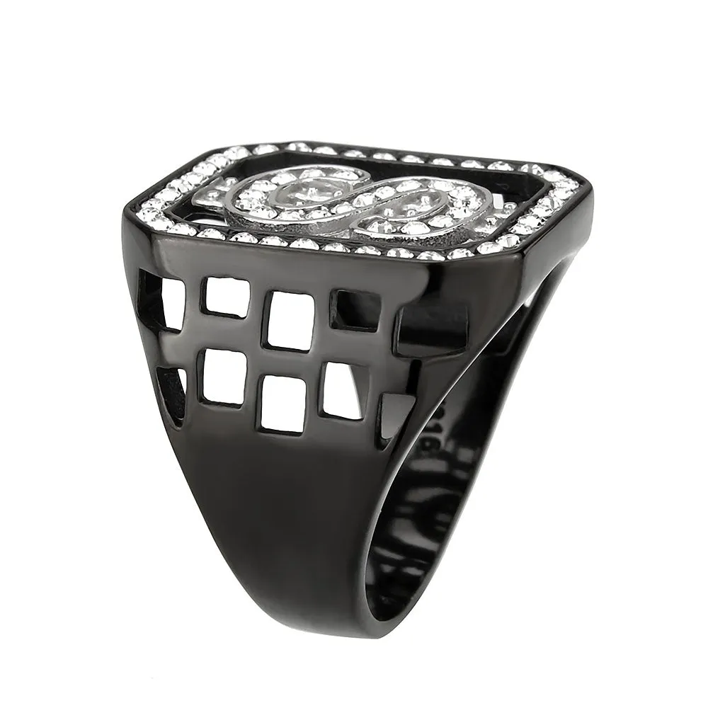 Two Tone IP Black (Ion Plating) Stainless Steel Ring with Top Grade Crystal in Clear for Women Style TK3758