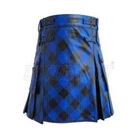 Unique Fashion Black & Blue Cow Leather Hybrid Kilt