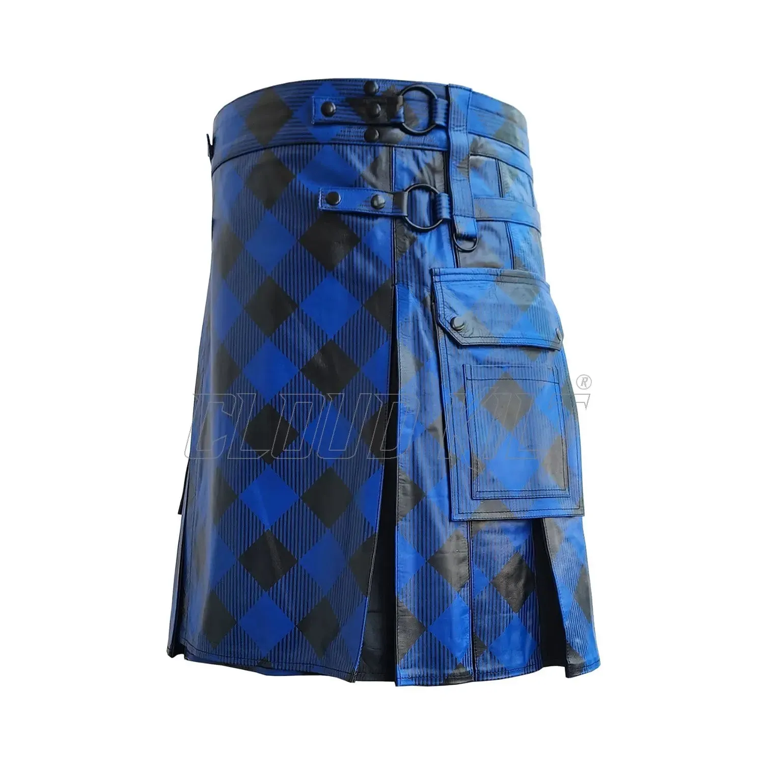 Unique Fashion Black & Blue Cow Leather Hybrid Kilt