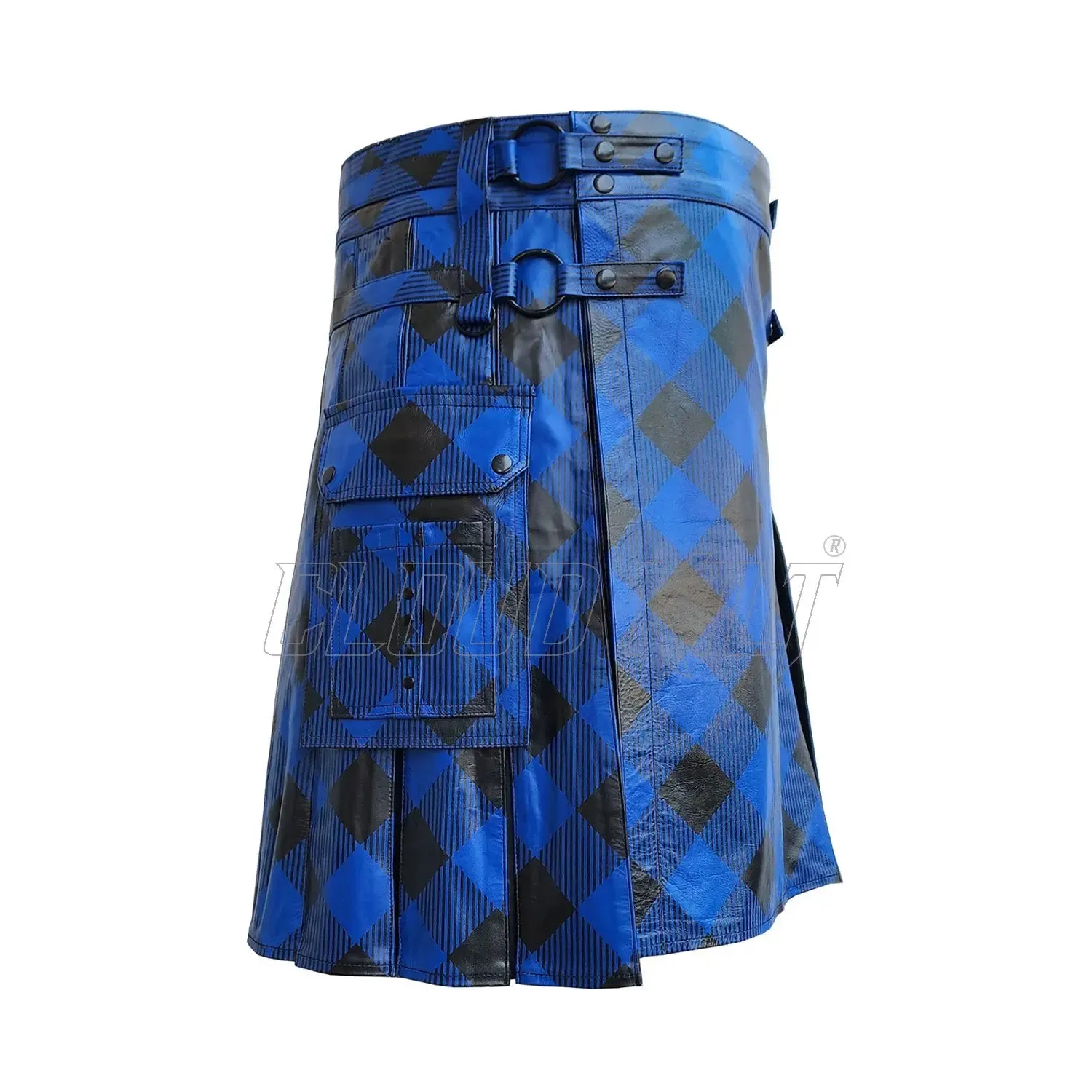 Unique Fashion Black & Blue Cow Leather Hybrid Kilt